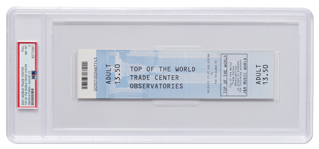 Original World Trade Center Ticket from 2001 -- Encapsulated & Graded 8 by PSA/DNA