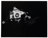 Fred Haise Signed 20'' x 16'' Photo of the Apollo 13 Lunar Module ''Lifeboat'' That Kept the Crew Alive for Days -- Haise Also Writes the Famous Quote, ''Houston, we've had a problem here!''