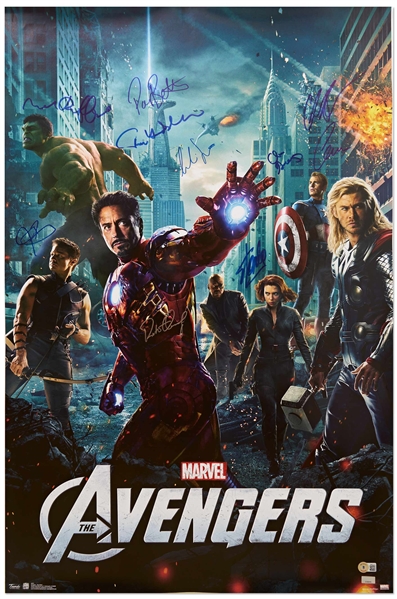 The Avengers Cast-Signed Poster -- Signed by Creator Stan Lee and 9 Cast Members of the 2012 Blockbuster Film Including Robert Downey, Jr.
