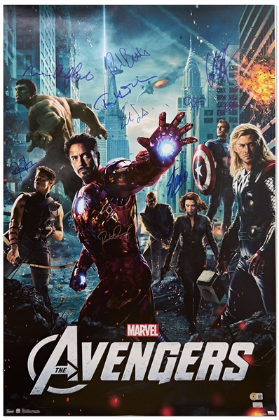 ''The Avengers'' Cast-Signed Poster -- Signed by Creator Stan Lee and 9 Cast Members of the 2012 Blockbuster Film Including Robert Downey, Jr.