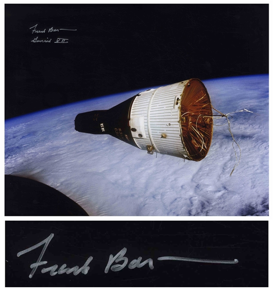 Frank Borman Signed 20'' x 16'' Photo of the ''Golden Ribbons'' Gemini VII Spacecraft