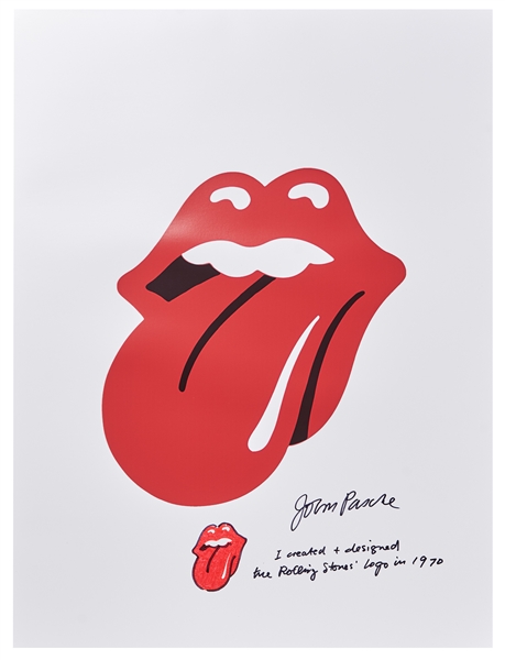 John Pasche Hand-Drawn and Signed ''Tongue and Lips'' Artwork on a Rolling Stones Lithograph Poster