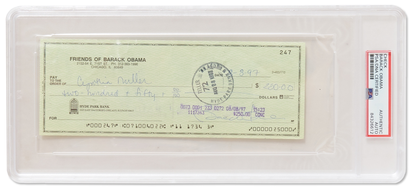 Barack Obama Check Signed from the ''Friends of Barack Obama'' Bank Account -- Encapsulated by PSA/DNA