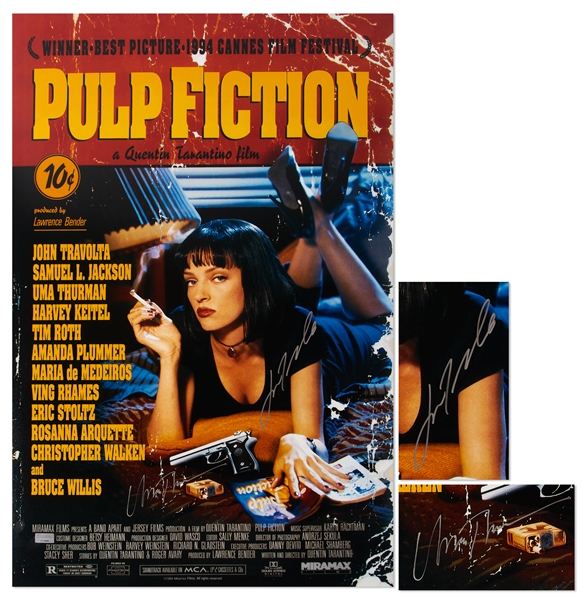 John Travolta and Uma Thurman Signed 16 x 24 Photo of the Pulp Fiction Movie Poster