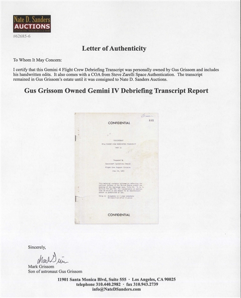 Gus Grissom Personally Owned Debriefing Report for Gemini 4, Heavily Hand-Edited by Grissom: ''Kick his ass!!'' and ''Did they have a moon on dark side?''