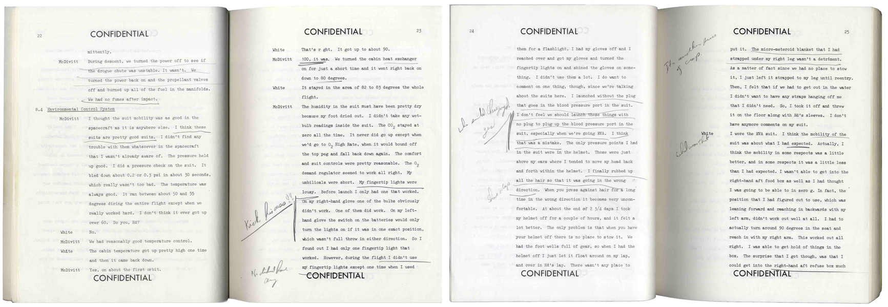 Gus Grissom Personally Owned Debriefing Report for Gemini 4, Heavily Hand-Edited by Grissom: ''Kick his ass!!'' and ''Did they have a moon on dark side?''