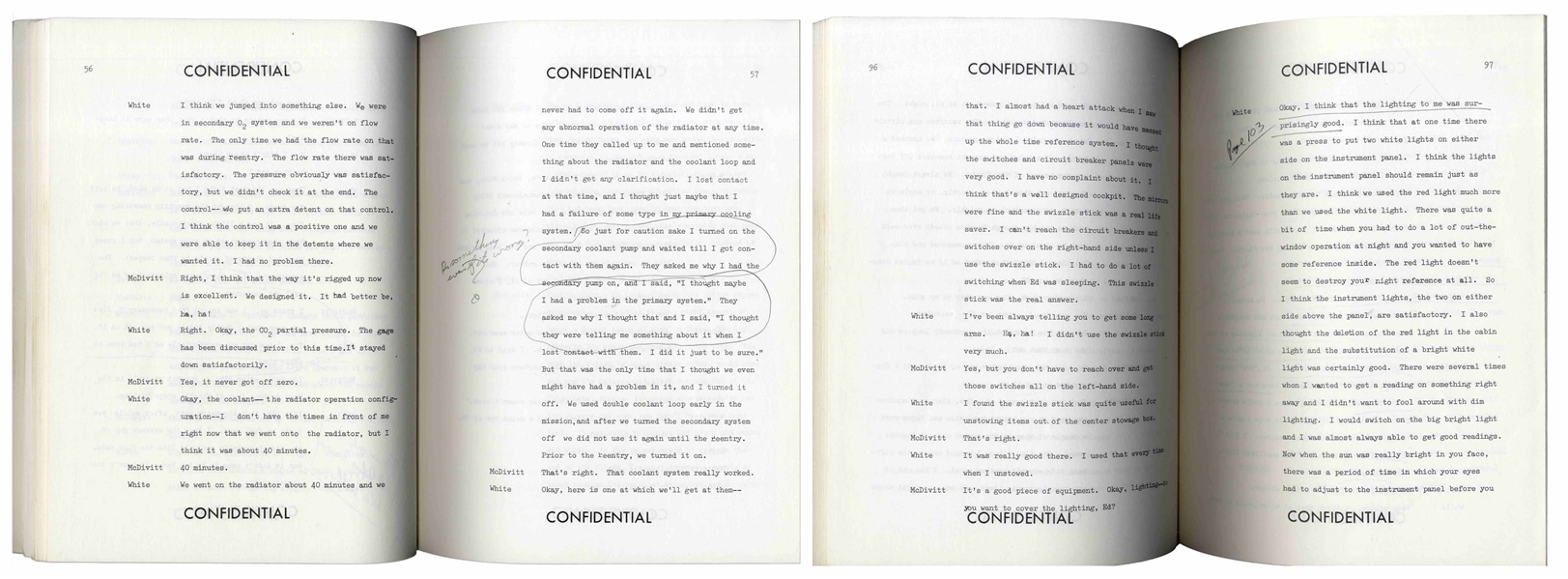Gus Grissom Personally Owned Debriefing Report for Gemini 4, Heavily Hand-Edited by Grissom: ''Kick his ass!!'' and ''Did they have a moon on dark side?''