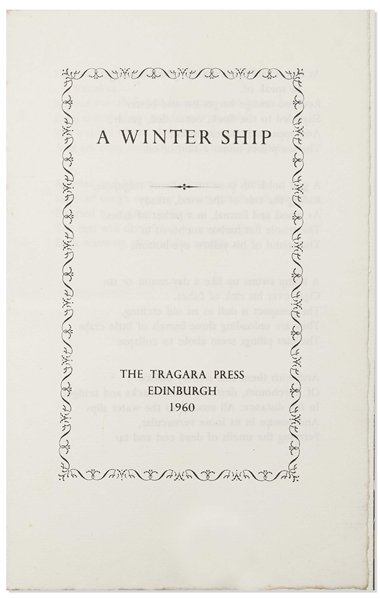 First Edition of Sylvia Plath's Poem ''A Winter Ship'' -- One of Only 60 Copies Extant, Personally Owned by Sylvia Plath