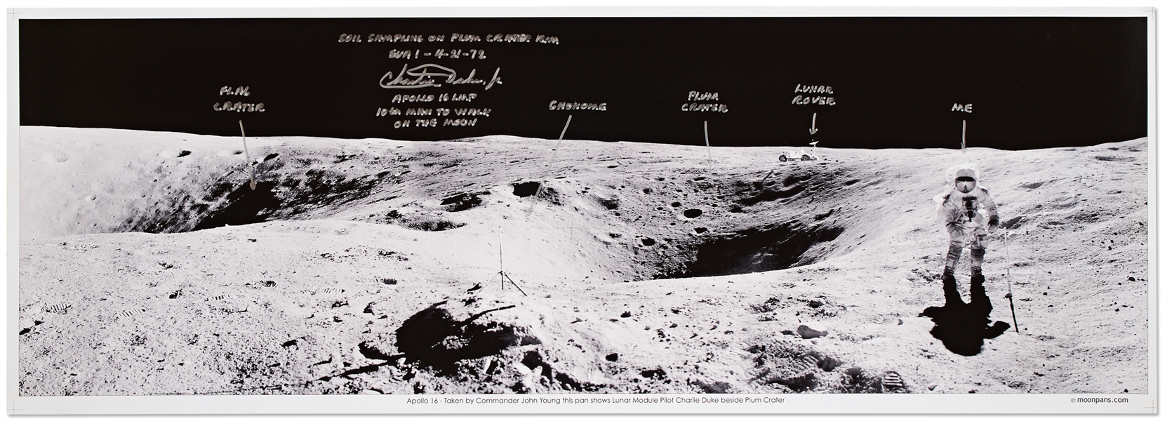 Charlie Duke Signed 35'' Panoramic Photo of the Lunar Surface During the Apollo 16 Mission