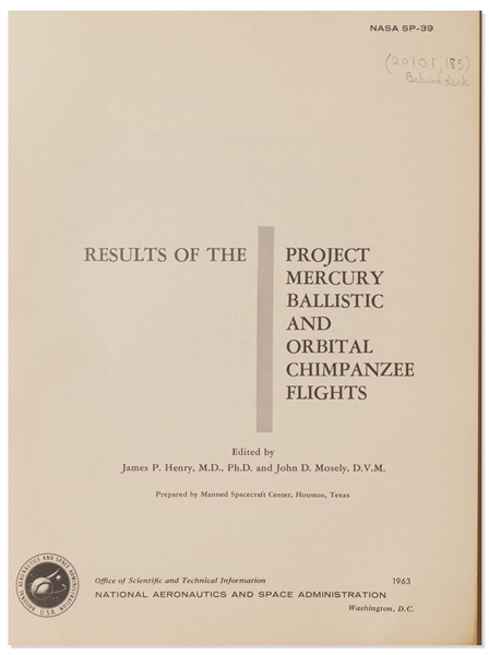 NASA Report from 1963 on the Results of the Mercury Flights of Chimpanzees