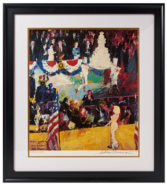 LeRoy Neiman Signed Print of The Presidents Birthday Party -- Depicting Marilyn Monroes Famous Serenade of Happy Birthday to You for JFK