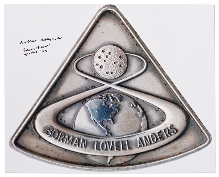 Frank Borman Signed 20'' x 16'' Photo of the Apollo 8 Robbins Medal