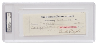 Orville Wright Check Signed -- Encapsulated by PSA/DNA with Signature Graded 9 Mint
