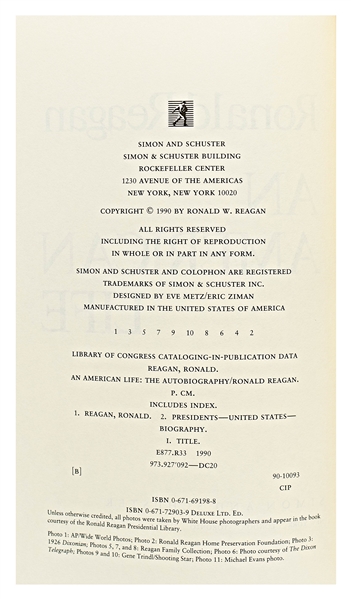 Ronald Reagan Signed First Edition of His Autobiography ''An American Life'' -- With PSA/DNA COA