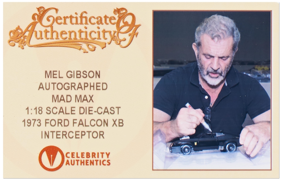 Mel Gibson Signed ''Mad Max'' 1973 Ford Falcon XB Interceptor Model Car
<br>