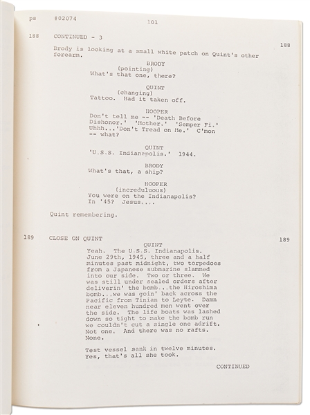 ''JAWS'' Script from 1974 -- Revised Final Draft Screenplay Runs 123pp. Plus 96pp. of Storyboards