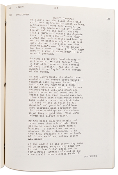 ''JAWS'' Script from 1974 -- Revised Final Draft Screenplay Runs 123pp. Plus 96pp. of Storyboards
