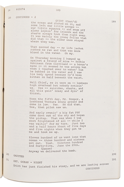 ''JAWS'' Script from 1974 -- Revised Final Draft Screenplay Runs 123pp. Plus 96pp. of Storyboards