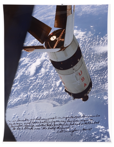 Walter Cunningham Signed 17'' x 22'' Photo from the Apollo 7 Mission, Honoring Wernher von Braun