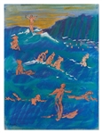 Bernard Krigstein Signed Illustration, Entitled Surf Riders Done for a Hawaii Magazine Series -- Large Illustration Measures 10.5 x 13.75