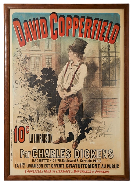 Large 19th Century Lithographic Poster of ''David Copperfield'' by Jules Cheret, Advertising the 1885 French Edition -- Measures 33.5'' x 48''