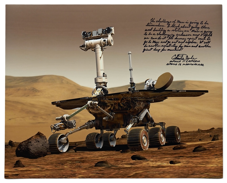 Apollo 16 Moonwalker Charlie Duke Signed 20'' x 16'' Photo of the Mars Rover -- ''The human spirit wants to go to Mars...It will be another small step for man and another giant leap for mankind!''