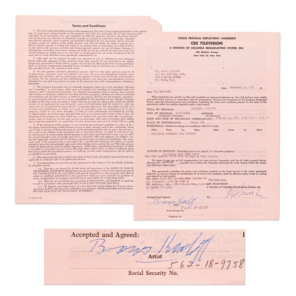 Boris Karloff Contract Signed -- With PSA/DNA COA
