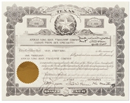 Fred Haise Signed Souvenir Stock Certificate for the Apollo Long Haul Transport Company -- Haise Signs the Gag Certificate, ''Houston we've had a problem here!''