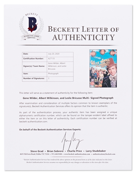 Gene Wilder and Cast-Signed 12'' x 17'' Poster from ''Willy Wonka and the Chocolate Factory'' -- With Beckett COA