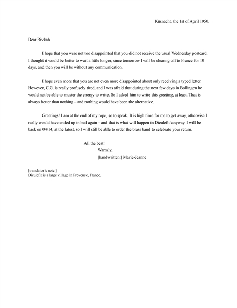 Carl Jung Letter Signed from 1950 -- ''...Nothing is better for boosting morale than being able to do something useful...''