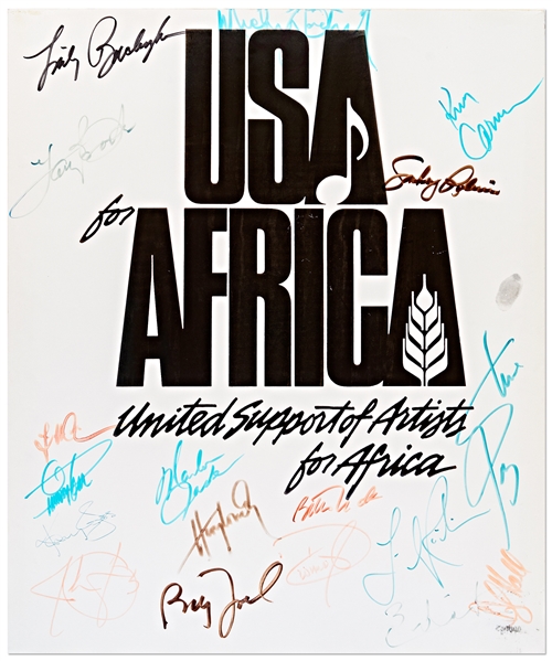 Historic USA for Africa Poster Signed by 19 Musical Artists From the 1985 Charity Single We Are The World -- Including Michael Jackson & Billy Joel -- With Roger Epperson COA