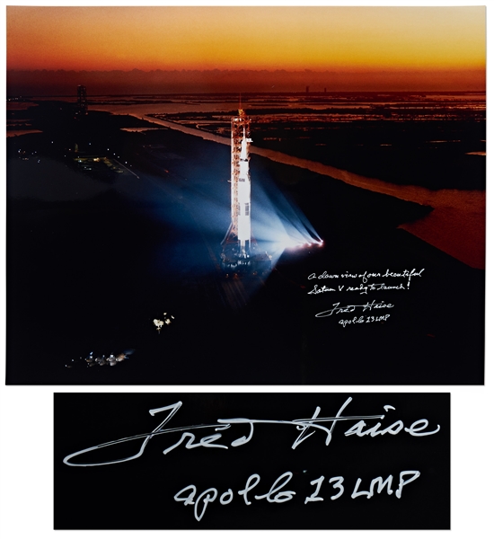 Gorgeous 20'' x 16'' Photo of the Apollo 13 Saturn V Rocket, Signed by Fred Haise