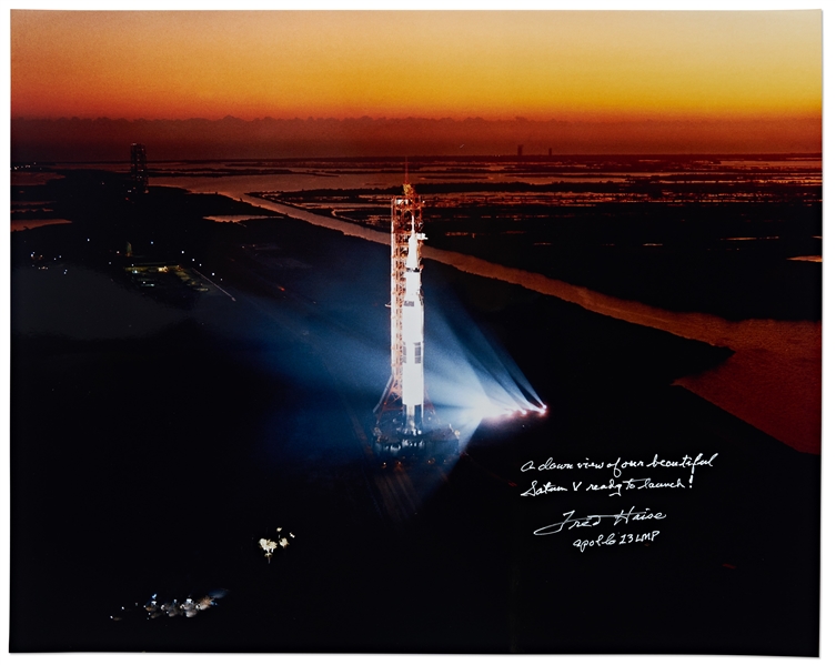 Gorgeous 20'' x 16'' Photo of the Apollo 13 Saturn V Rocket, Signed by Fred Haise