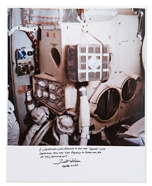 Fred Haise Signed 16'' x 20'' of the Apollo 13 ''Mailbox'' that Allowed the Astronauts to Breathe Air Within the Lunar Module