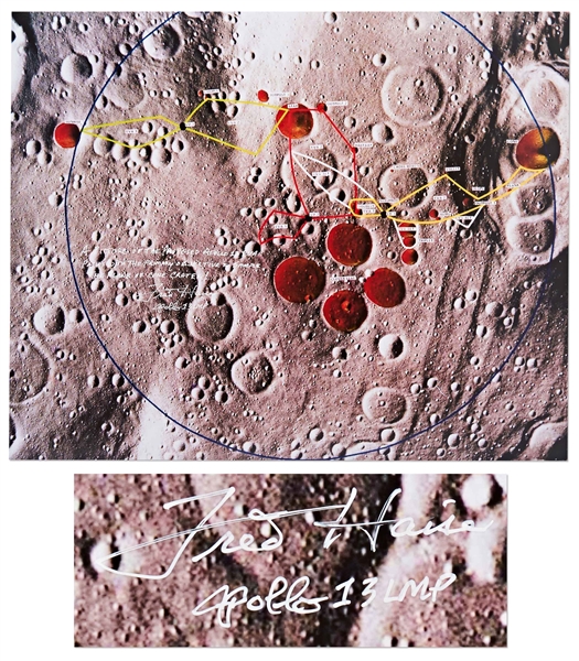 Fred Haise Signed 20'' x 16'' Lunar Photo of the Proposed EVA Route for Apollo 13