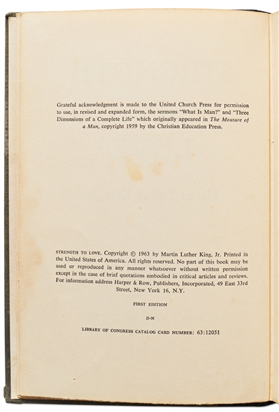 Martin Luther King, Jr. Signed First Edition, First Printing of ''Strength To Love'' Without Inscription -- With University Archives COA