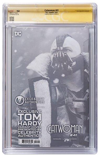 Tom Hardy Signed ''Catwoman'' #41 Comic Book Featuring Hardy as the Villain Bane from ''The Dark Knight Rises'' -- CGC Encapsulated & Graded 9.8