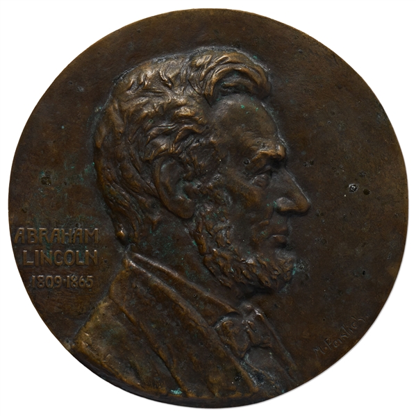 Abraham Lincoln Bronze Plaque, Circa 1909 Depicting Lincoln in the Pose Used for the Lincoln Cent