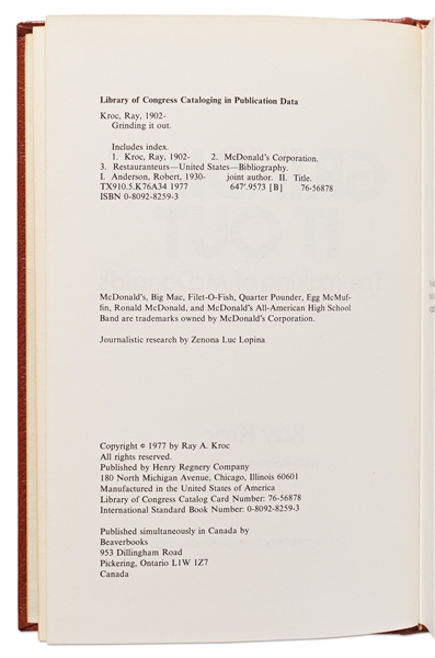 Ray Kroc Signed Copy of ''Grinding It Out: The Making of McDonald's'' -- Near Fine
