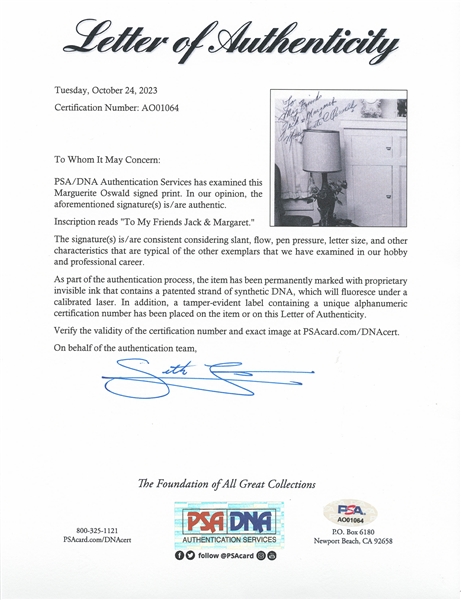 Rare Signed Photo by Marguerite Oswald, Mother of Lee Harvey Oswald -- With PSA/DNA COA