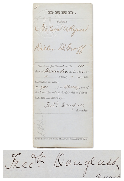 Frederick Douglass Document Signed as Recorder of Deeds