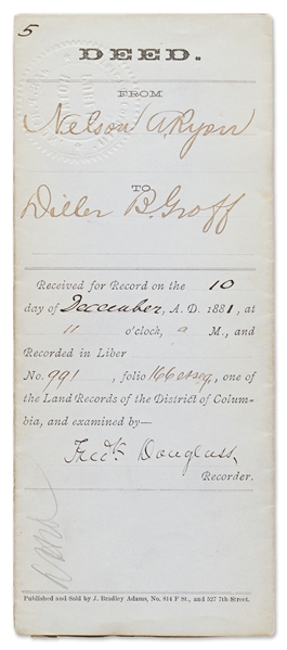 Frederick Douglass Document Signed as Recorder of Deeds