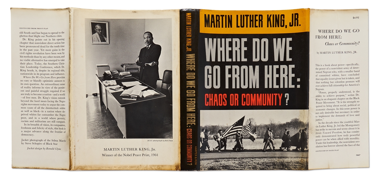 Martin Luther King Signed First Edition, First Printing of ''Where Do We Go From Here: Chaos or Community?'' -- ''...With Best Wishes for Peace and Brotherhood...''