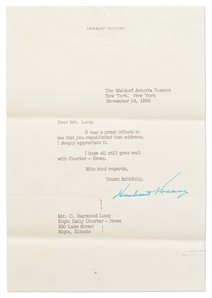 Herbert Hoover Lot of Nine Letters Signed