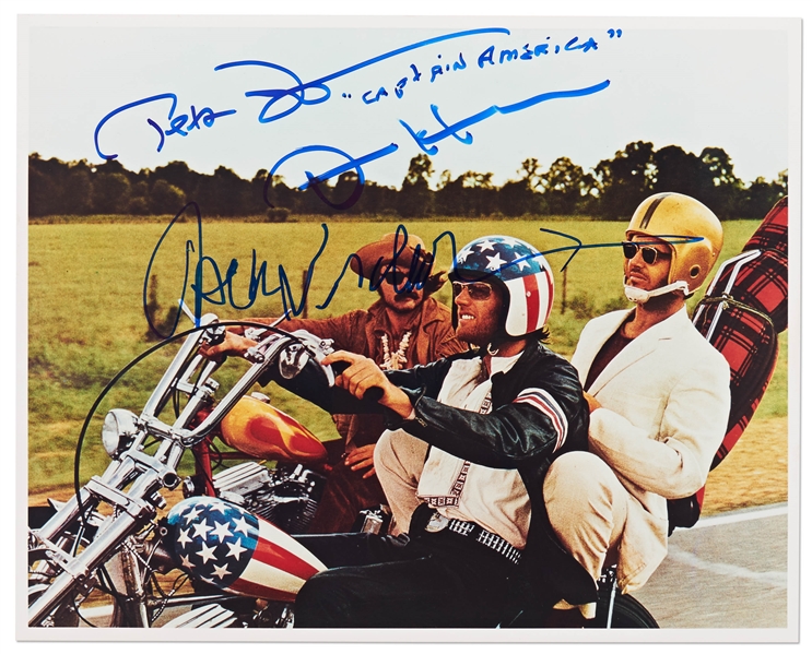 Easy Rider Cast-Signed 10 x 8 Photo -- Signed by Jack Nicholson, Peter Fonda & Dennis Hopper -- with PSA/DNA COA