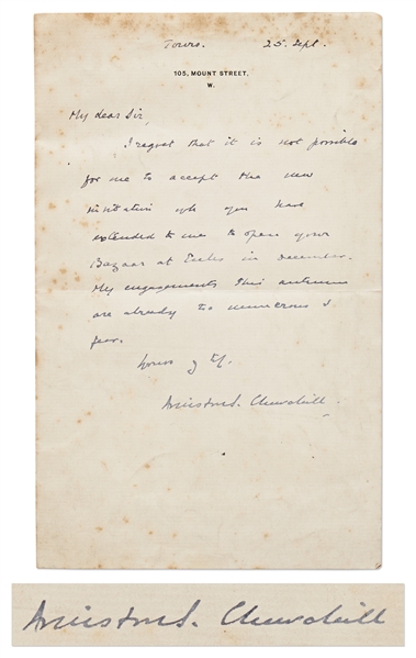 Winston Churchill Autograph Letter Signed as a Young Man, Circa 1903