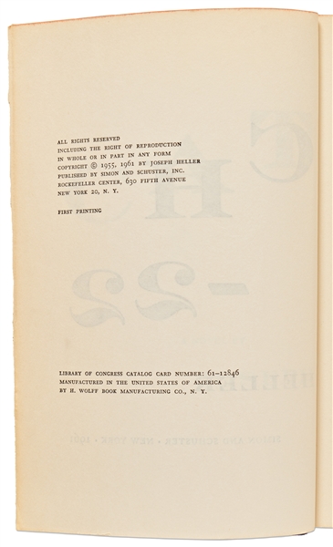 First Edition, First Printing of Joseph Heller's ''Catch-22'' in Original Dust Jacket