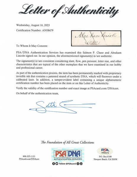 Abraham Lincoln Signature -- With PSA/DNA COA