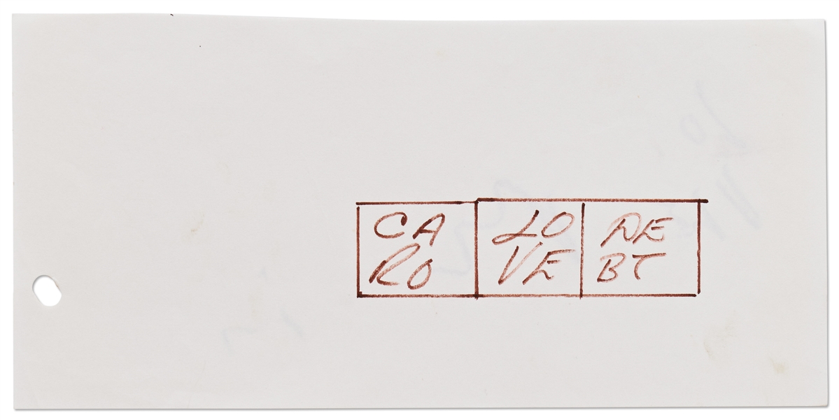 Robert Indiana Signed ''LOVE'' Sketch, Also Playing with New Ideas Such as ''DEBT'' and ''CARD''