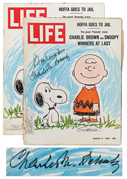 Charles Schulz Signed ''LIFE'' Magazine Without Inscription -- Charlie Brown & Snoopy Appear on Cover of 1967 Magazine with Headline ''The great 'Peanuts' craze''